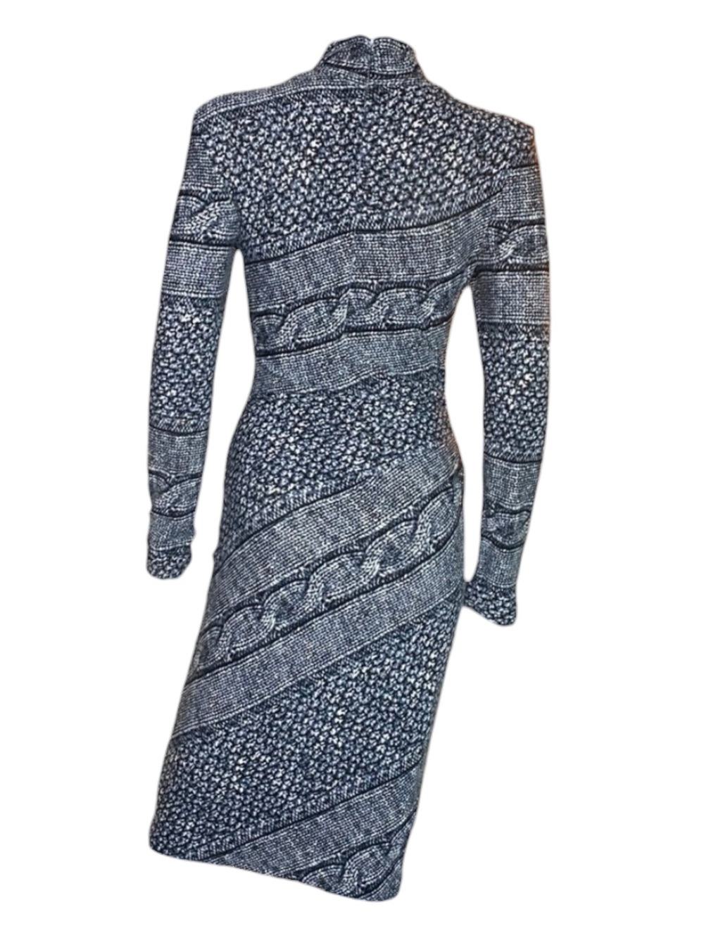 Vintage Caché Bodycon Sweater Dress Black White Cable Knit Long Sleeve L Made US - Picture 9 of 16